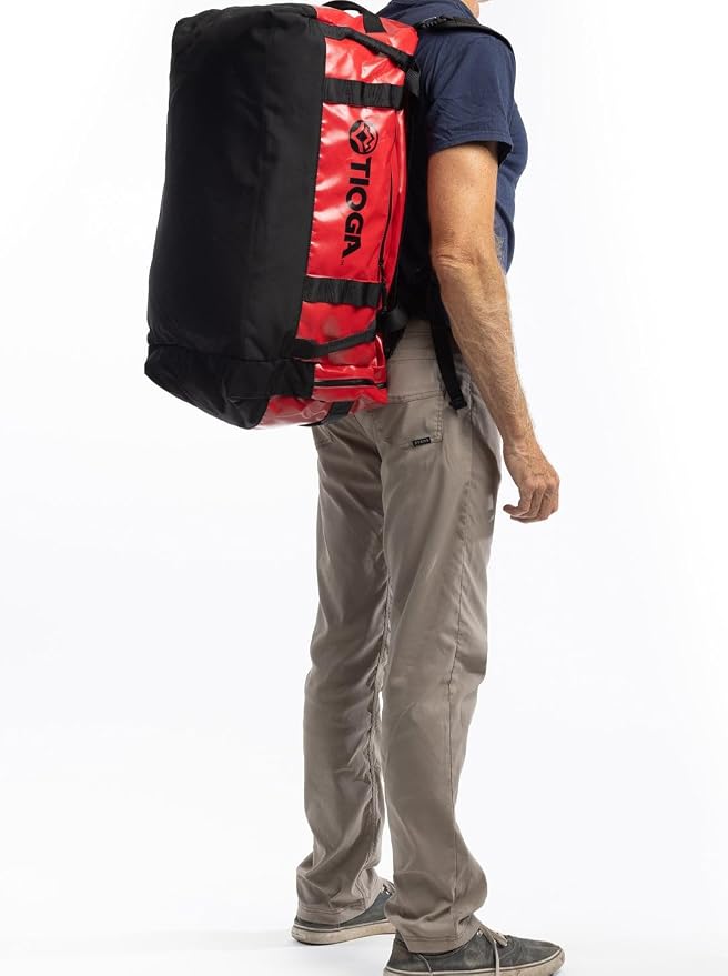 TIOGA Venture Outdoor Duffel Bag with Backpack Straps, Weather Resistant, Rugged Construction, Gear Hauling for Outdoor Adventures, Medium / 50L, Red