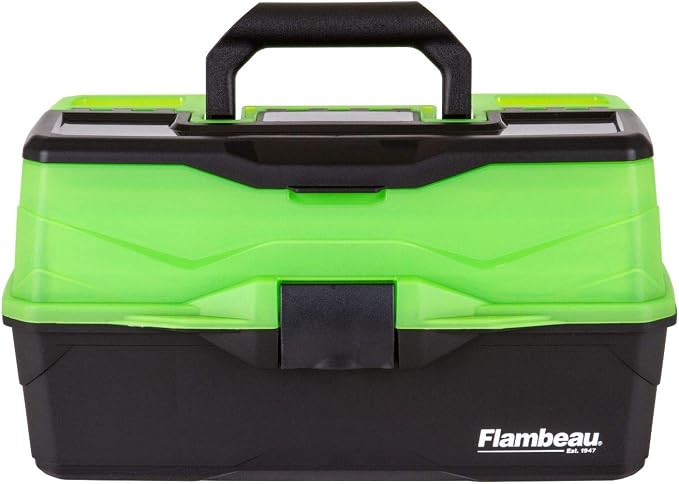 Flambeau Outdoors 6383 3-Tray Tackle Box, 32 Compartments, Frost Green | Cantilever 3-tray box, 32 compartments with 13 removable dividers, bulk base storage, Draw Tite latch, frost green