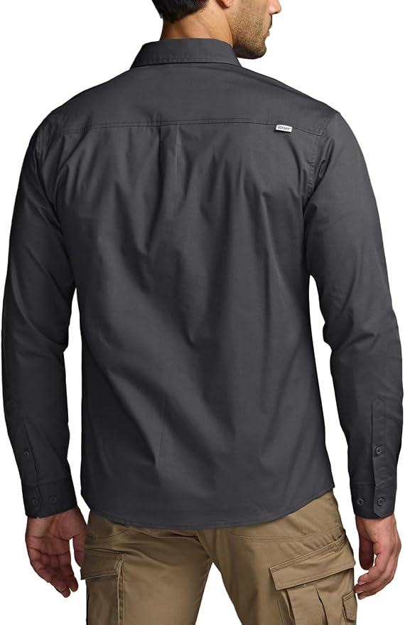 CQR Men's Long Sleeve Tactical Shirts, Ripstop Military Work Shirts, UPF 50+ Breathable Button Down Outdoor Hiking Shirt