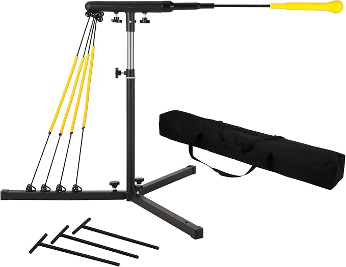 Baseball Softball Swing Trainer with 4 Power Bands, 31-43 In Adjustable Baseball Hitting Trainer with 3 Ground Nails, Carry Bag. Baseball Training Equipment Improve Power, Speed, Coordination