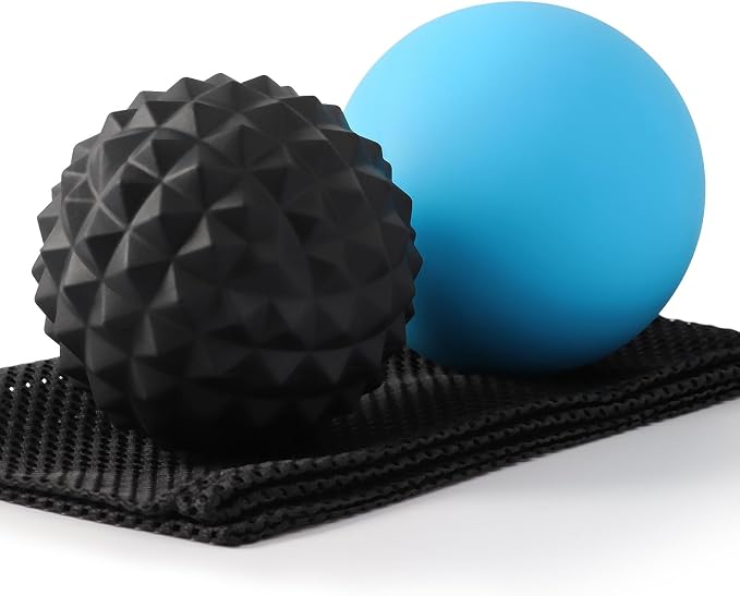 Massage Balls, 2 Pack Firm Silicone Massage Ball Set (Smooth & Textured, 3.54" & 3.22"), Deep Tissue Trigger Point & Myofascial Release for Back, Neck, Shoulder & Foot