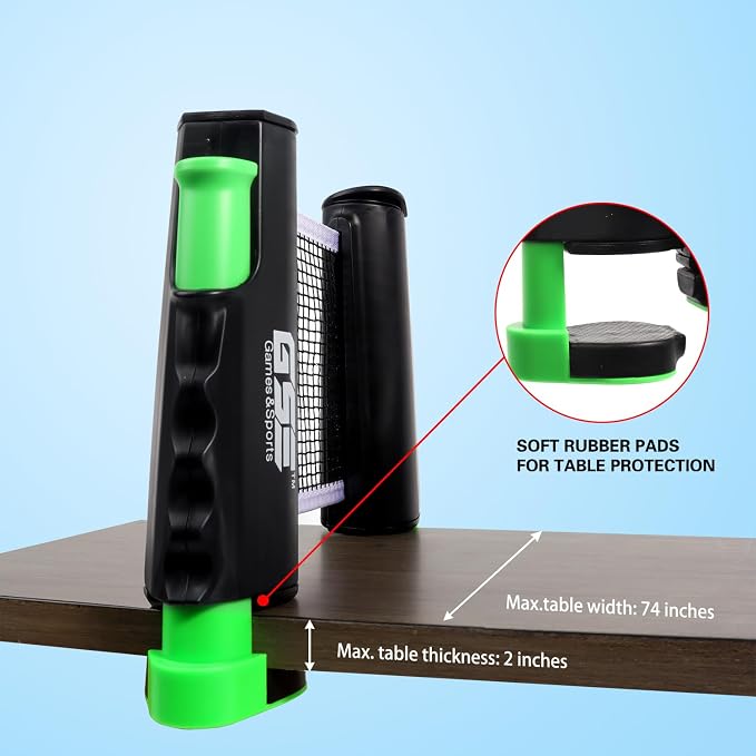 GSE Games & Sports Expert Adjustable Retractable Ping Pong Net Set & Post. Professional Table Tennis Rackets and Balls, Net with Posts and Storage Bag - Pingpong Paddle and Game Table Accessories. | Adjustable