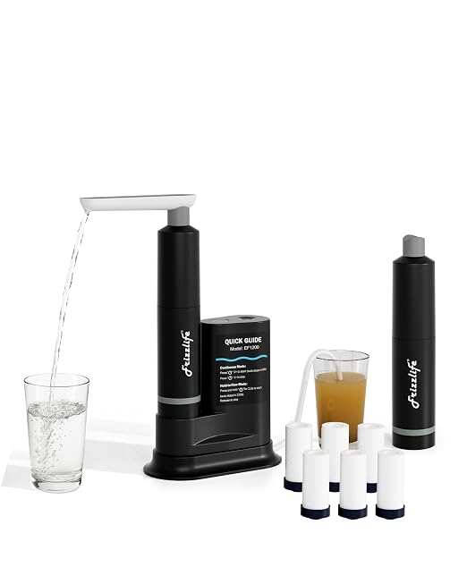 Frizzlife Electric Water Filter Camping, 0.01μm Ultrafiltration 7-Stage Portable Water Filter, Rechargeable Water Purifier for Camping, Survival, Backpacking,Hiking, 6pcs Pre-Filters+2pcs UF Filters