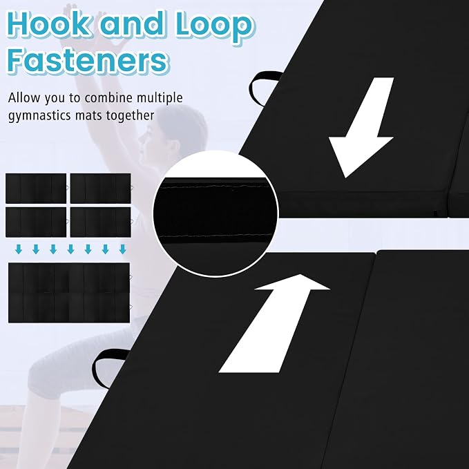 Goplus Gymnastics Mat, Folding Tumbling Mat with Carry Handles, Hook & Loop Fasteners, 4 Panels for Fitness Exercise Yoga Stretching Aerobics Workouts, Thick Gym Mats for Home