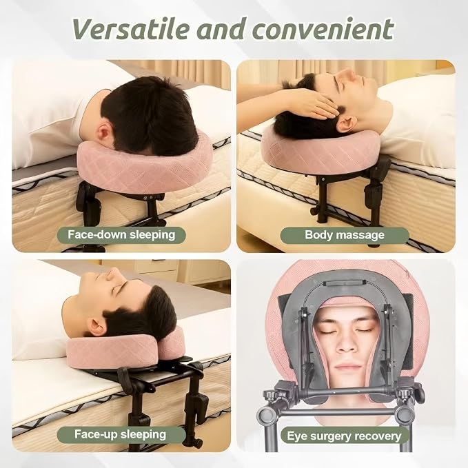 Massage Headrest for Bed, Adjustable Massage Face Cradle at Home, Portable Massage Table Kit for Sleeping Mattress, Face Down Pillow After Eye Surgery (Pink, with Armrest Shelf & Breast Pillow)