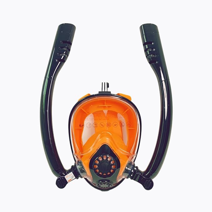 Adult Full Face Snorkel Mask, Waterproof Dual Breathing Tubes, Patented Design, Breathing Through The Nose, Professional Snorkeling Gear for Vacation, Mountable Action Camera