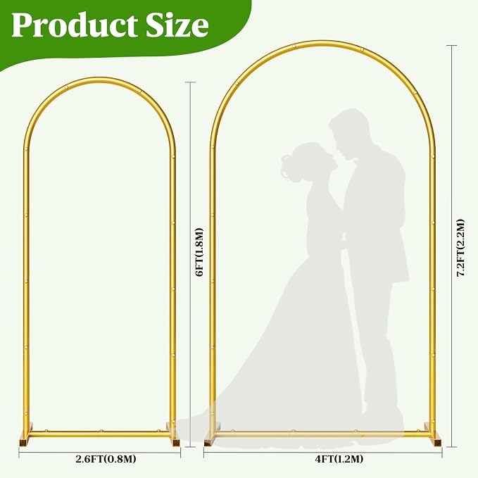 Metal Arch Backdrop Stand Wedding Arch frame Set of 2 (7.2FT,6FT) Gold Balloon Backdrop Arch Stand for Wedding Ceremony Birthday Party Baby Shower Graduation Ceremony Decoration
