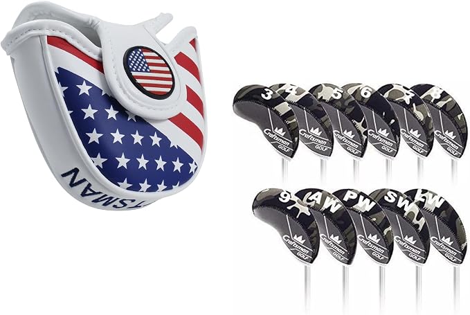 Craftsman Golf 11pcs/Set Camouflage Black & Gray Iron Head Cover+1PC USA Design Mallet Putter Cover