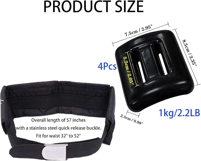 Vinyl Coated Diving Weights-4pcs 1.1-4.4 lbs Dive Weights with 4 Pocket Scuba Weight Belt with Quick Release Buckle,Used for Freediving, Spearfishing & Scuba Diving-Fit for Waist 32" to 52"