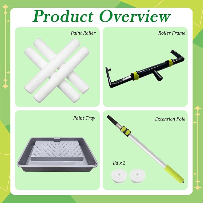 18 Inch Paint Roller Kit, 18” Paint Rollers, 24 Inch Paint Tray, 9”-18” Adjustable Roller Frame, 2.13-4.69ft Extension Pole for Walls,Ceiling,Floors,Interior,Exterior Painting