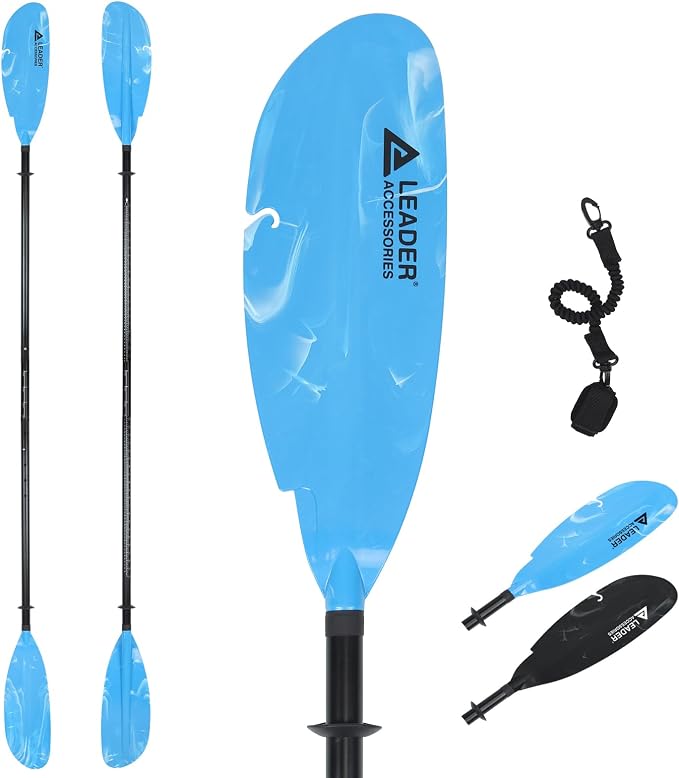 Leader Accessories Adjustable Kayak Paddle Boat Oar: Kayak Canoe Paddles 90-98 inch/230-250cm - Aluminum Floating Kayaking Fishing Oars with Paddle Leash for Adults Youth