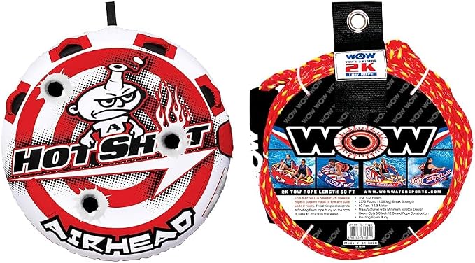 Airhead Hot Shot Towable 1-2 Rider Tube for Boating and Water Sports, Double-Stitched Full Nylon Cover & Speed Safety Valve for Easy Inflating & Deflating