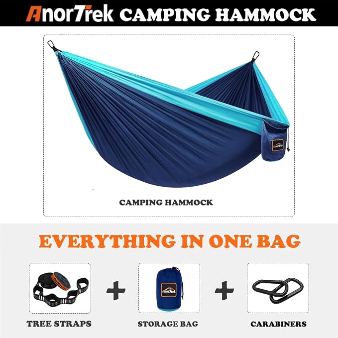 AnorTrek Camping Hammock, Super Lightweight Portable Parachute Hammock with Two Tree Straps Single or Double Nylon Travel Tree Hammocks for Camping Backpacking Hiking