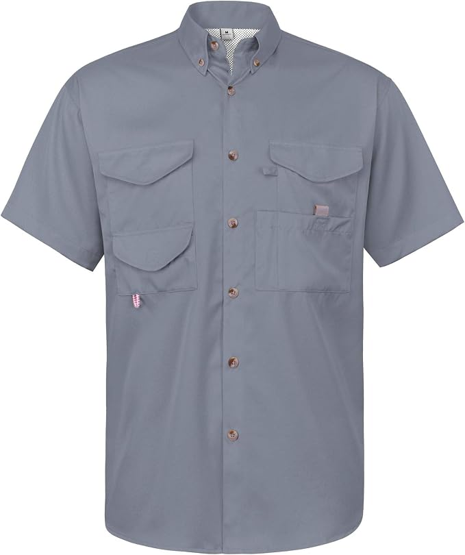 Alimens & Gentle Short Sleeve Fishing Shirt Wicking Fabric Sun Protection Casual Button Down Shirts