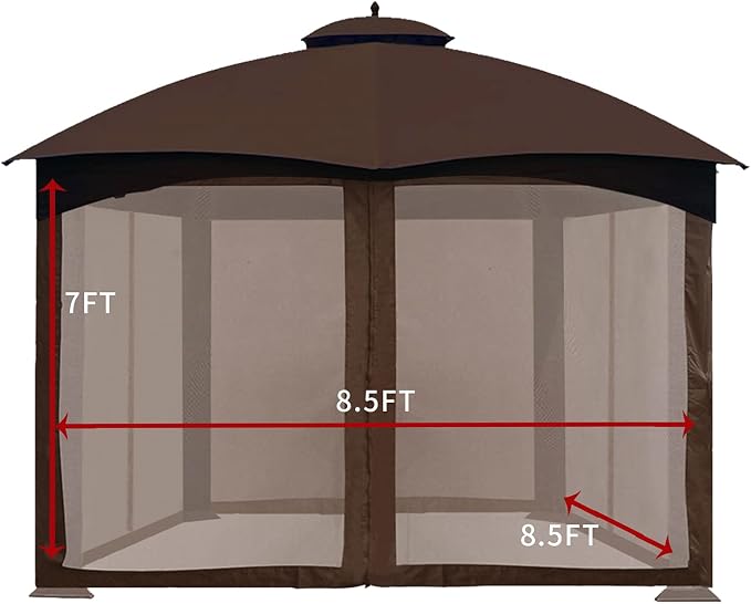 CoastShade 8x8 FT Gazebo Mosquito Net Replacement with 42 O Hooks and 42 J Hooks - Fits 8'x8' Outdoor Canopy Screens,Brown