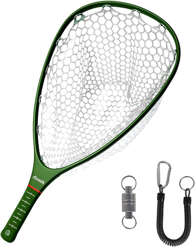 Aventik Fly Floating Fishing Net Carbon Fiber Landing Trout Net Light Weight Clear Rubber Ghost Net Catch & Release