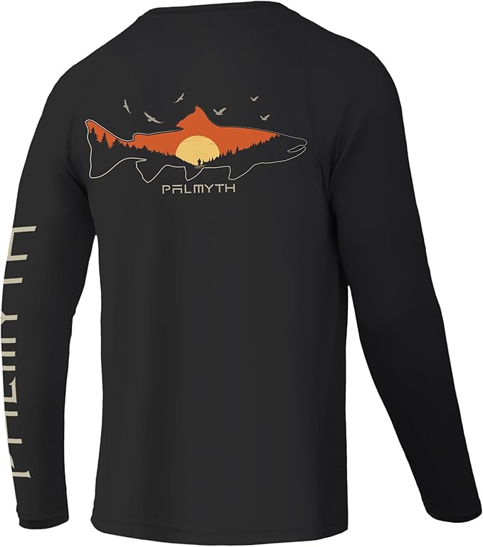 Palmyth Fishing Shirts for Men Long Sleeve UPF 50+ T Shirt Sun Protection | Quick Dry, Sun Protection, Myth-Cool Fabric, Fish Print, Moisture Wicking, Stretchy, Breathable, Fishing,Boating,Outdoor Wear