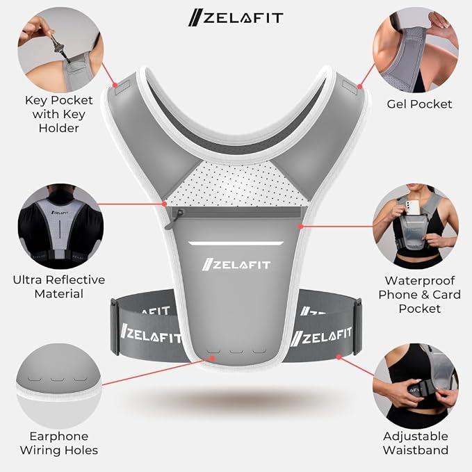 ZelaFit™ Running Vest for Women & Men Running Phone Holder – Perfect for Running Gear, Running Accessories, Running Essentials - Lightweight Chest Rig Phone Holder for Running (Silver)