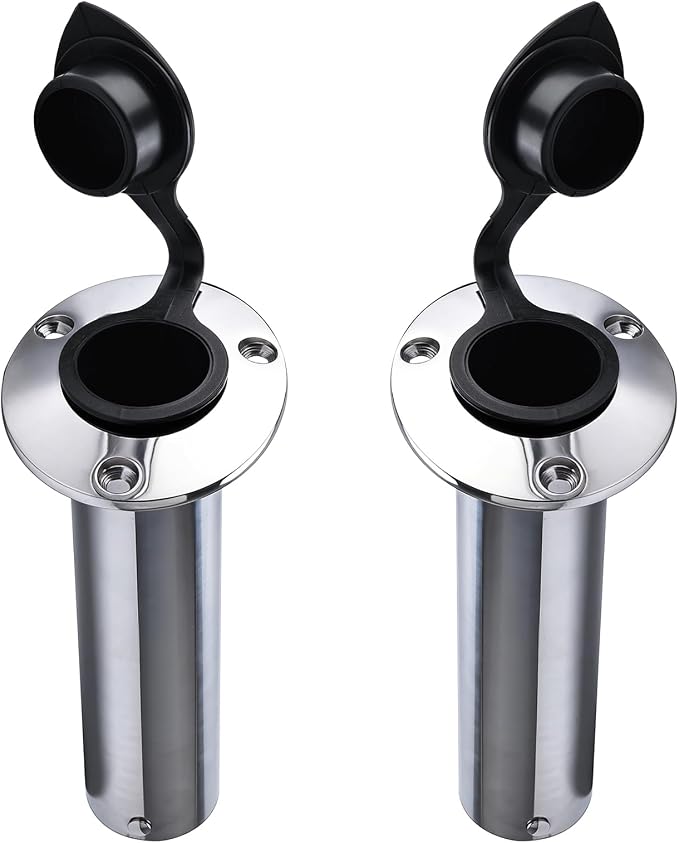NovelBee 4 Pack Fishing Rod Holders with Rubber Cap and Mounting Screws,90 Degree Stainless Steel Flush Mount Rod Holder for Fishing Boat