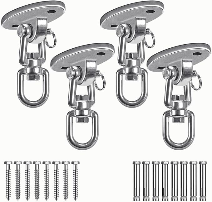 SELEWARE Ceiling Swing Mount Stainless Steel Swing Hangers Free Swivel Swing Hooks for Yoga Swing Indoor Outdoor Swing Set Porch Swing Chair Punching Heavy Bag 2000 lbs Capacity 4 Pack