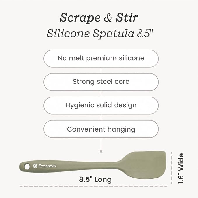 Starpack 'Scrape & Stir' Silicone Spatula (8.5 Inches) - Heat Resistant Spatula Set 600°F - Food Grade Kitchen Spatulas - Nonstick Baking and Cooking Spatula - LFGB Grade Rubber Spatula Set