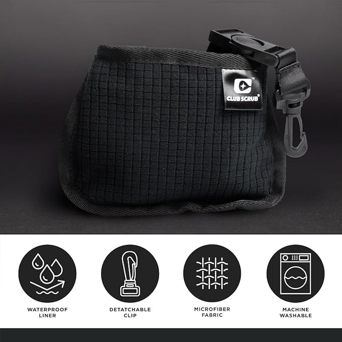 Club Scrub Mini, Golf Club and Golf Ball Cleaning Bag, Waterproof Clean Face Technology Liner, Detachable Clip, Machine Washable, Cleans Club Grooves, Dry Exterior
