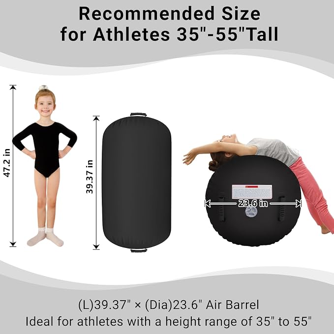 CZGBRO Gymnastics Barrel Air Roller with Pump, Inflatable Tumbling Equipment Air Mat Octagon Mat for Backhandspring Training Cheerleading Home Use