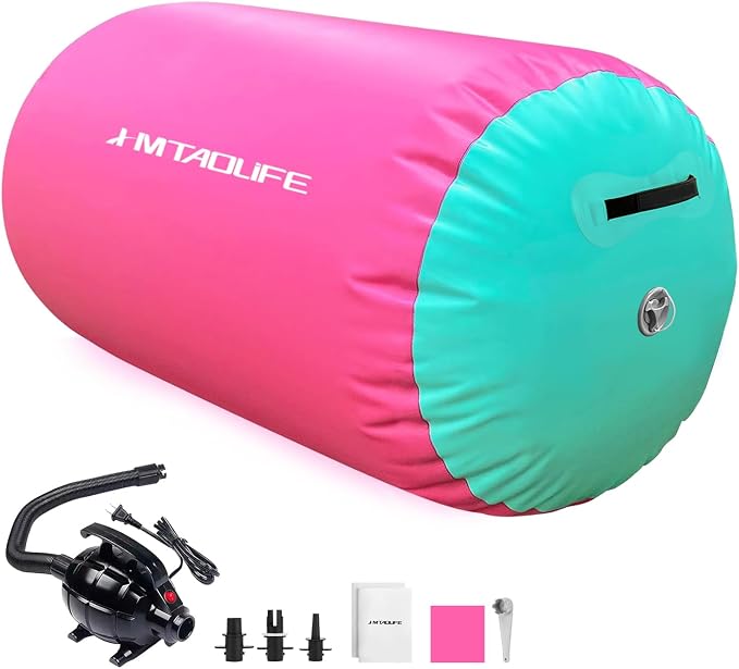 Gymnastics Air Roller Air Barrel, Inflatable Tumble Roller Mat, Air Roller Gymnastics Barrel Kids Back Somersault Backbend Trainer for Yoga Training Cheerleading Home Use