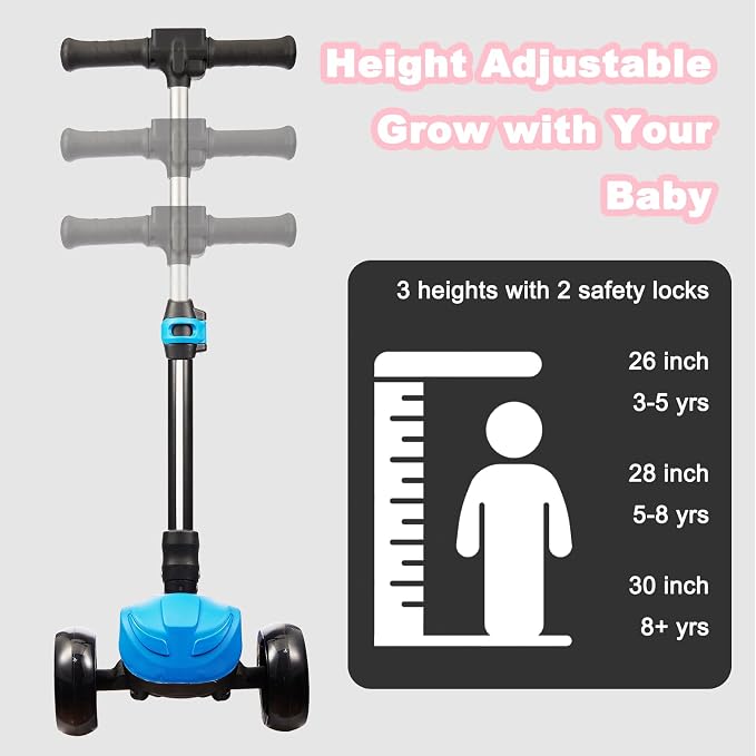 3 Wheel Electric Scooter for Kids Ages 3+, LCD Display, Colorful Lights, Reliable Thumb Throttle, 3 Adjustable Height, 5Mph Safe Speed and Long Range, Foldable Kids Electric Scooter