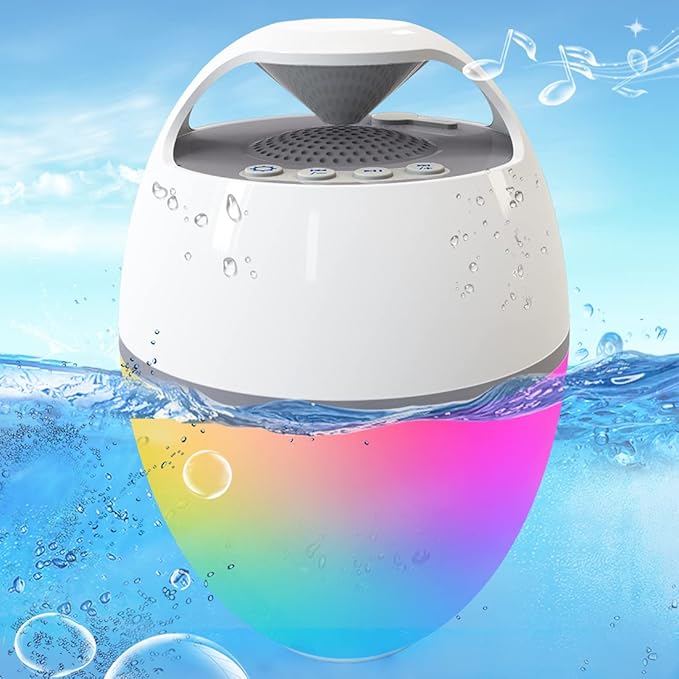 Floating Pool Speaker With Lights, Portable Bluetooth IP68 Waterproof Hot Tub Speaker for Outdoor Sports Home Party, Louder Volume, Rich Bass, Mic, 82 ft Wireless Range