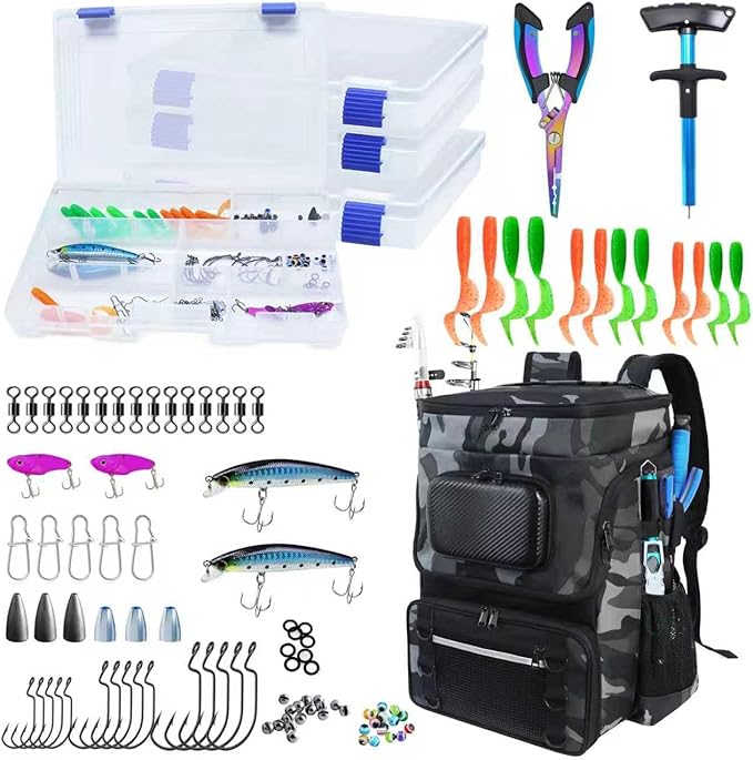 Fishing Backpack with Rod Holder, Large 50L Tackle Bag Water Resistant Tackle Backpack Heavy Duty Fishing Bag Gift for Men Woman