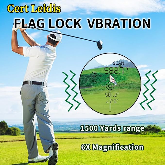 Golf Rangefinder with Slope, 1500 Yards Laser Range Finder Golfing, 6X Magnification with Slope Switch, Flag Pole Locking Vibration,Rechargeable with Magnet Stripe, Range Finders for Golfers & Hunting