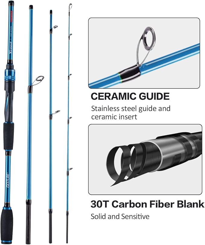 Goture 4-Piece Travel Carbon Fishing Rod M/MH Action 6.6-12ft Multi-Colors | Goture multi-spec travel fishing rods adopt upgraded high-grade carbon fiber blank with premium Fuji line guides