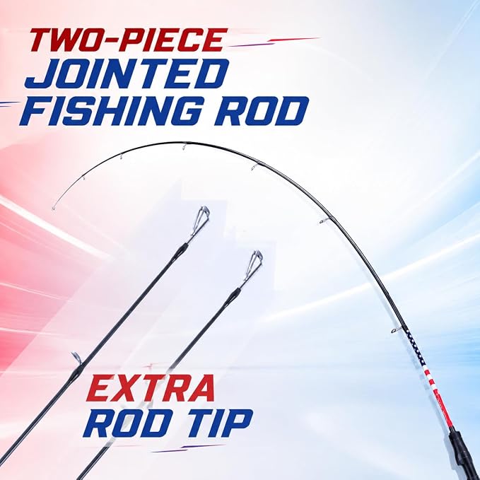 6FT Carbon Fiber Fishing Rod, Twin-Tip Design with American Flag for USA 250th Anniversary, Cork/EVA Handle, 2-Piece Spinning & Casting Rod for Freshwater Bass