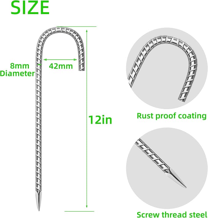 18 Pack Ground Garden Rebar Stakes Rebar 12 Inch Anti-Rust Galvanized Steel J Shape Hook Heavy Duty Ground Anchors for Tents, Position Kits,Fences, and Trampolines Landscape Fabric