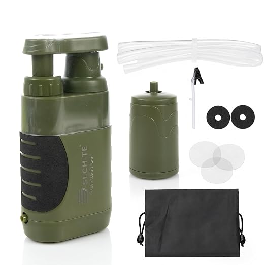 Hand Pump Water Filter, 0.01 Micron Portable Emergency Water Gear, 4-Stage Filtration System for Camping, Hiking, Fishing, Hunting & Outdoor Adventure
