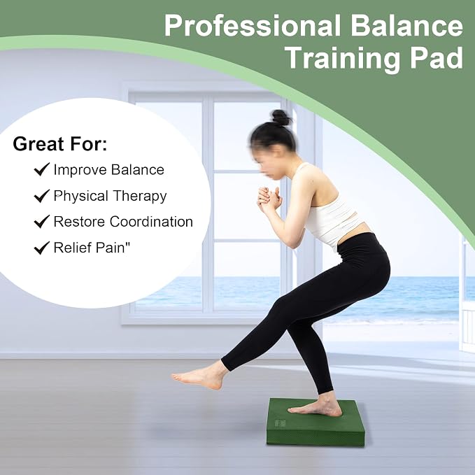 StrongTek Dual Balance Pad Set – Green Foam Stability Pad + 2-in-1 Non-Slip Cushion for Training & Rehab