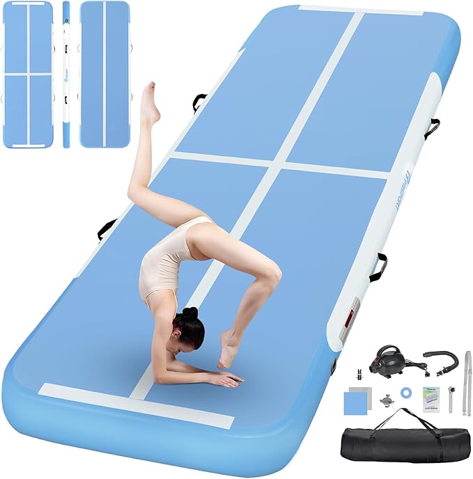 FBSPORT Inflatable Air Gymnastics Mat Training Mats 4/8 inches Thickness Gymnastics Tracks for Home Use/Training/Cheerleading/Yoga/Water with Pump