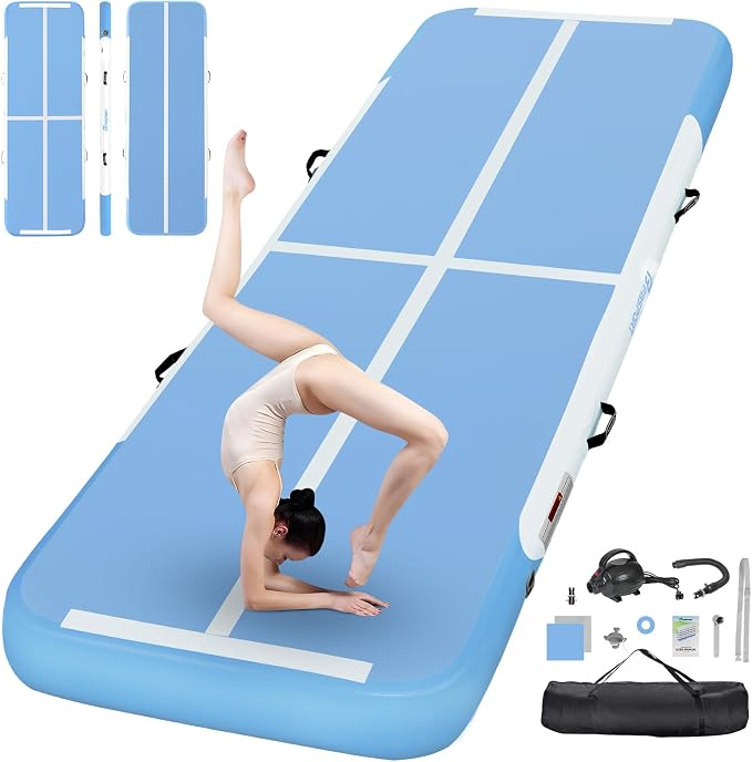 FBSPORT Inflatable Air Gymnastics Mat Training Mats 4/8 inches Thickness Gymnastics Tracks for Home Use/Training/Cheerleading/Yoga/Water with Pump