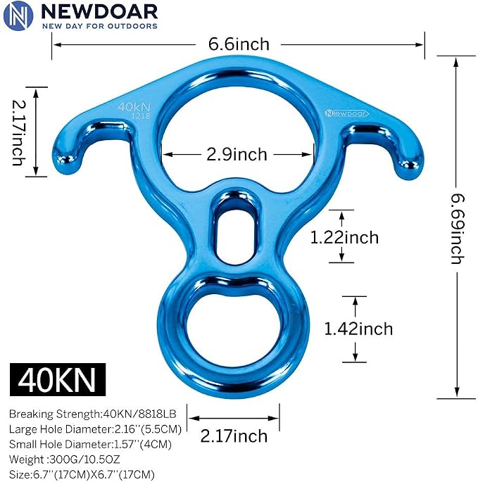 NewDoar Foot Loop for Tree Ascending 40kN Rescue Figure 8 Descender for Climbing Belaying and Rappelling Device