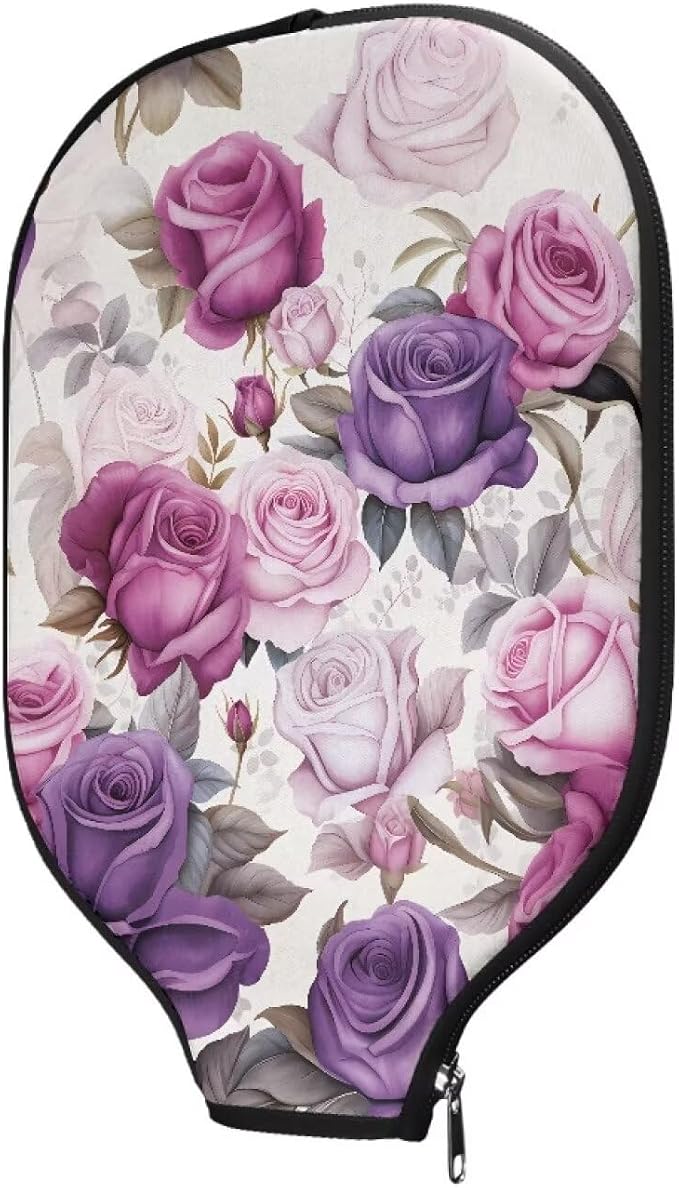 Roses Set of 1 Pickleball Paddle Cover Portable Pickle Ball Rackets Cases Zipper Closure 8.7 X 11.4 in Pickleball Racket Carry Sleeve Pickleball Paddle Covers for Women Fits Most Paddle