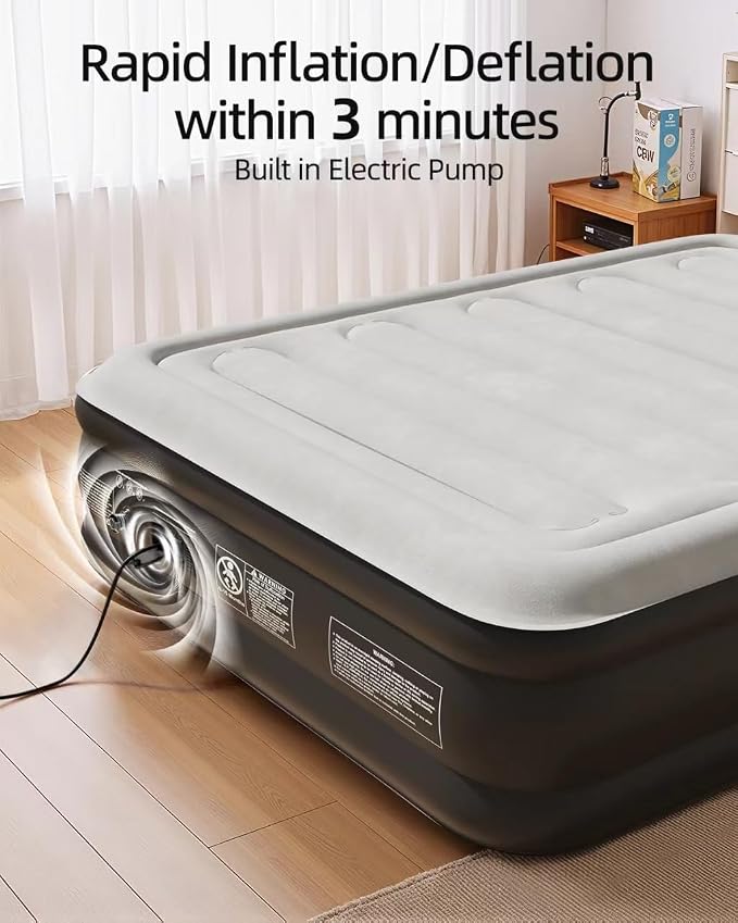CHILLSUN 2026 Upgraded Twin Air Mattress with Built in Pump, 3 Mins Quick Self-Inflation Inflatable Airbed Puncture-Resistant, Leak-Proof Blow Up Mattress for Home Portable Camping Travel