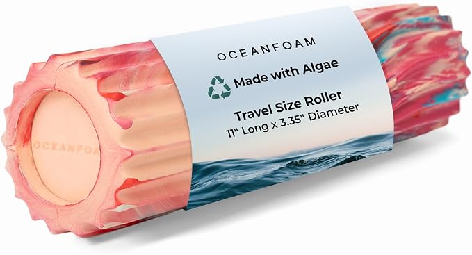 Oceanfoam Ripple Travel Foam Roller (11" x 3.35") Firm Mini Foam Roller for Physical Therapy, Deep Tissue Massage, Back Pain - High Density, Ergonomic Wave Textured - Yoga, Exercise (Cotton Candy)