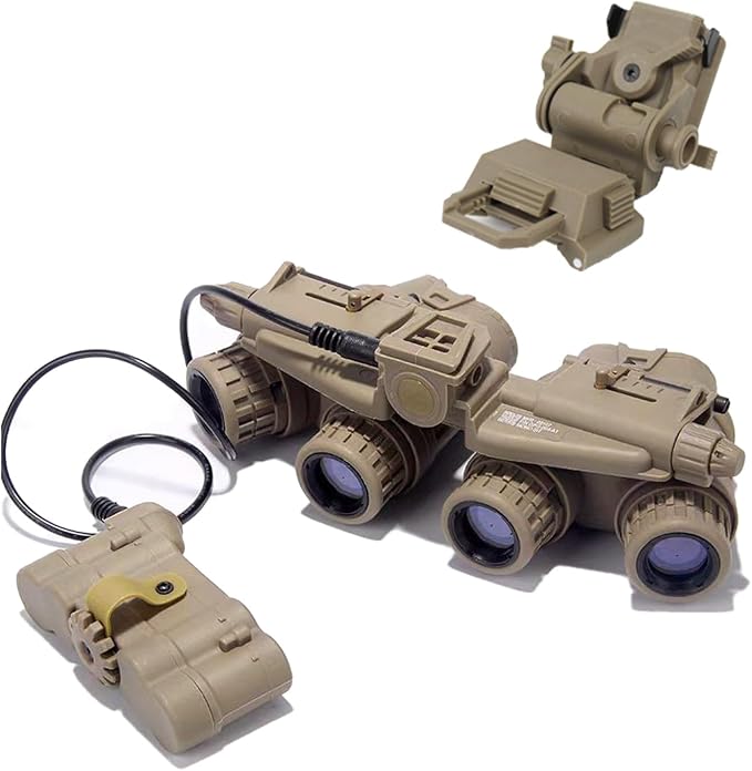 GPNVG 18 Night Vision Goggles Dummy Model with NVG Mount for PVS15/PVS18, Four-Tube Binocular Night Vision for Tactical Helmet NVG Mount, Cosplay Prop, CS Game,No Function (Tan)