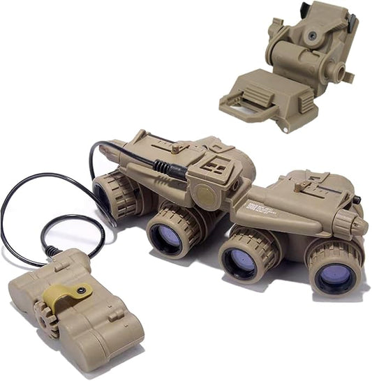 GPNVG 18 Night Vision Goggles Dummy Model with NVG Mount for PVS15/PVS18, Four-Tube Binocular Night Vision for Tactical Helmet NVG Mount, Cosplay Prop, CS Game,No Function (Tan)