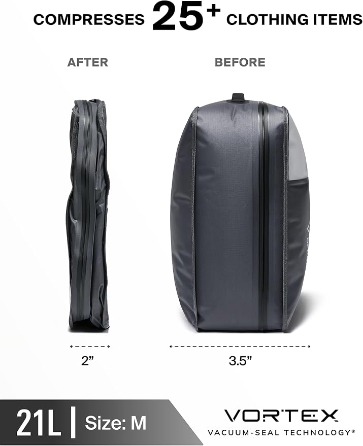 Black Voyage Reusable Vacuum Compression Travel Bag for Carry-On Suitcase and Backpack, Recycled IPX8 Waterproof Space Saver Vacpack (2-Pack, 21L - Pump Included)