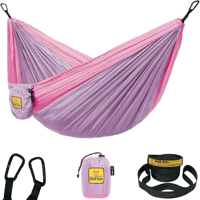 Wise Owl Outfitters Camping Hammock – up to 500lbs Portable Hammock with Tree Straps - Travel, Backpacking, Hiking, Outdoors Camping Gear - Single or Double
