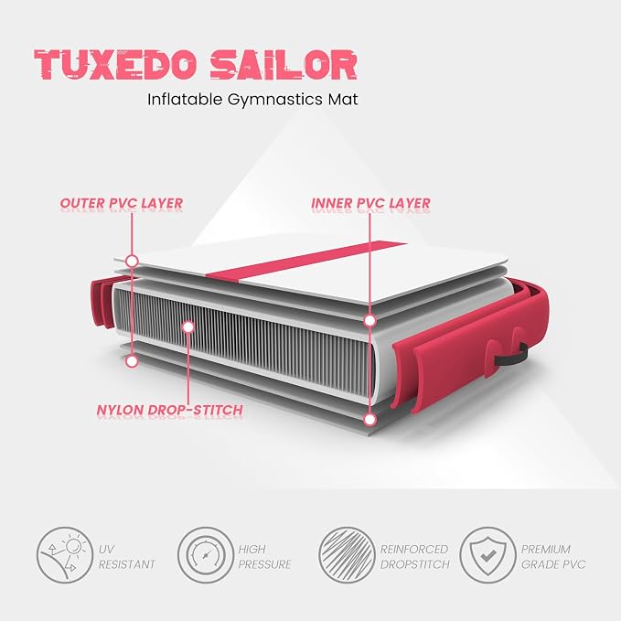 Tuxedo Sailor Inflatable Gymnastics Tumbling Mat Tumble Track Thickness Floor Mat With Electric Air Pump for Gymnastics/Training/Home/Cheerleading/Water/Gym/Yoga