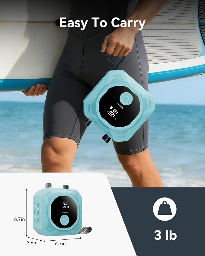 Paddle Board Pump Electric Portable, SUP Pump for Paddleboard, 50PSI Air Compressor with Auto-Off for Stand Up Paddle Boards, Surfing Kite, Tent, Boat, Car Tires