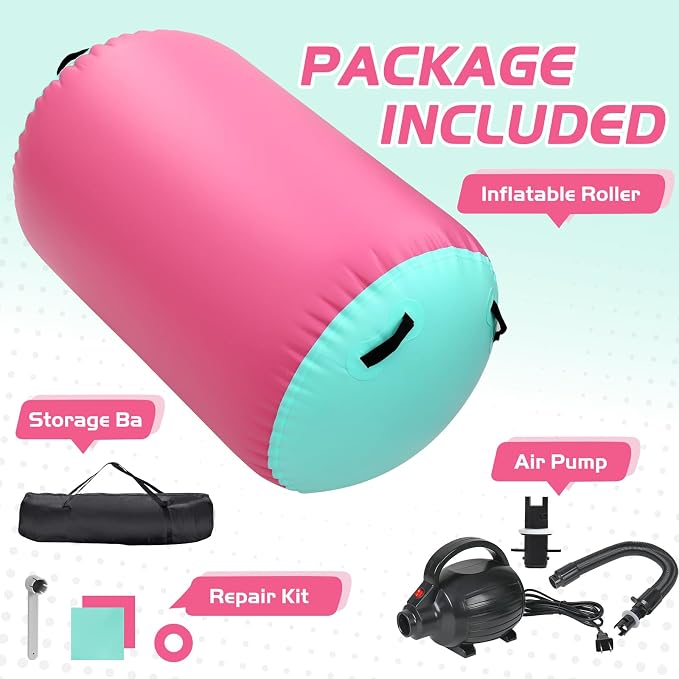 Inflatable Gymnastics Air Roller Barrel, Tumble Rolling Air Roller Gymnastics Barrel with Electric Pump for Kids Adults Home Outdoor Gymnastic Training Cheerleading Yoga